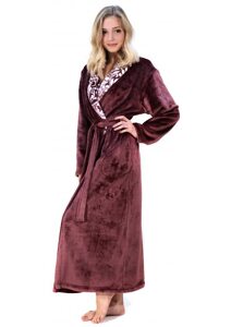 Dámský župan z flanel fleece Vestis Flora šál mauve wine