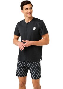 Bavlněné pánské pyžamo Vamp s krátkými kalhotami 22603 dark gray