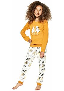Bavlněné dívčí pyžamo Cornette Kids Dogs medové