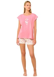 Bavlněné dámské pyžamo s krátkými kalhotami Vamp 22272 pink sea