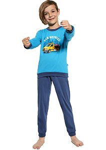 Dlouhé pyžamo pro kluky Cornette Kids Car Service tyrkys