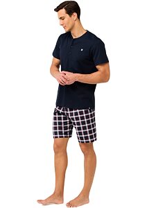 Bavlněné pánské pyžamo Vamp s knoflíkovou légou 22651 blue