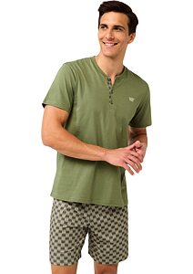 Pánské bavlněné pyžamo s krátkými rukávy Vamp 22611 green loden