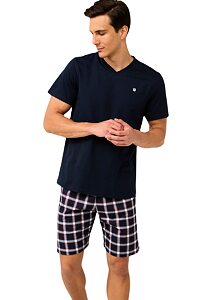 Bavlněné pánské pyžamo Vamp s výstřihem do V 22652 blue