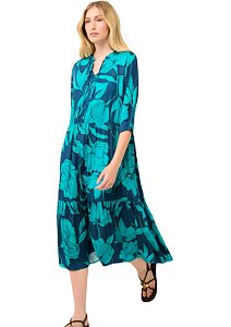 Letní midi šaty Vamp s potiskem pivoňky 22412 blue lagoon