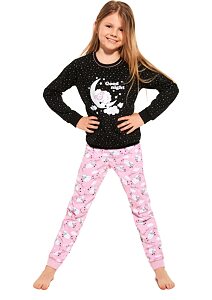 Bavlněné dívčí pyžamo Cornette Sheep černo-pink