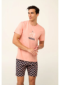 Bavlněné pánské pyžamo Vamp s krátkými kalhotami 22660 coral pink