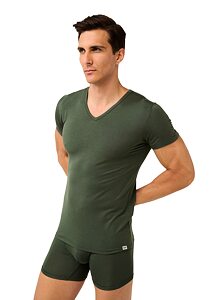 Pánské tričko Vamp Micromodal s výstřihem do V 22852 green ivy