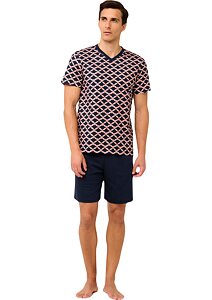 Bavlněné pánské pyžamo Vamp s výstřihem do V 22662 coral pink