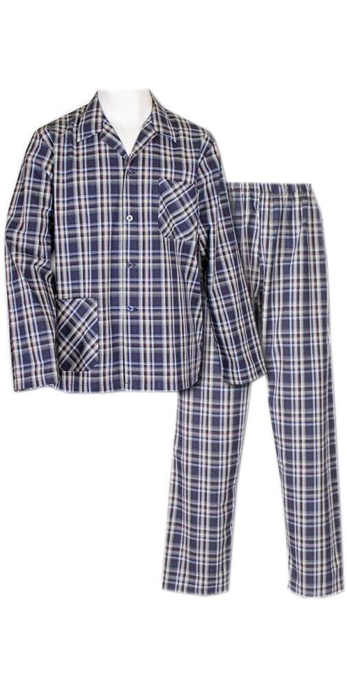 Popelínové pyžamo Luiz Charles 317 navy-hnědá kostka