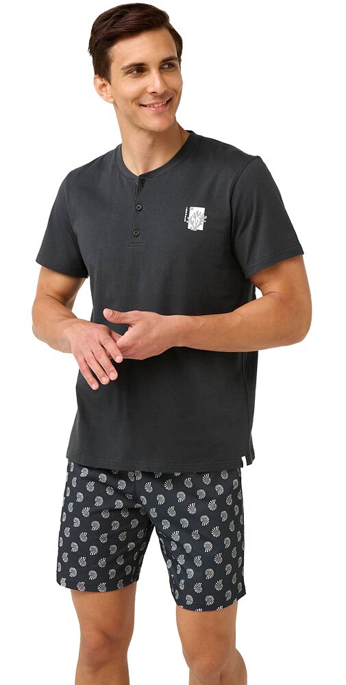 Bavlněné pánské pyžamo Vamp s krátkými kalhotami 22603 dark gray
