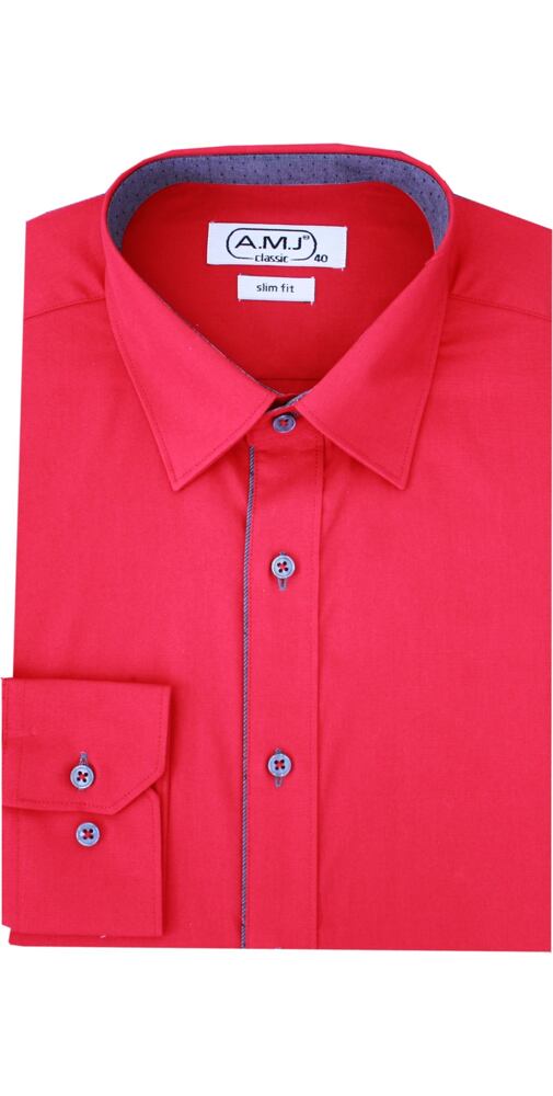 Červená pánská společenská košile AMJ slim střih