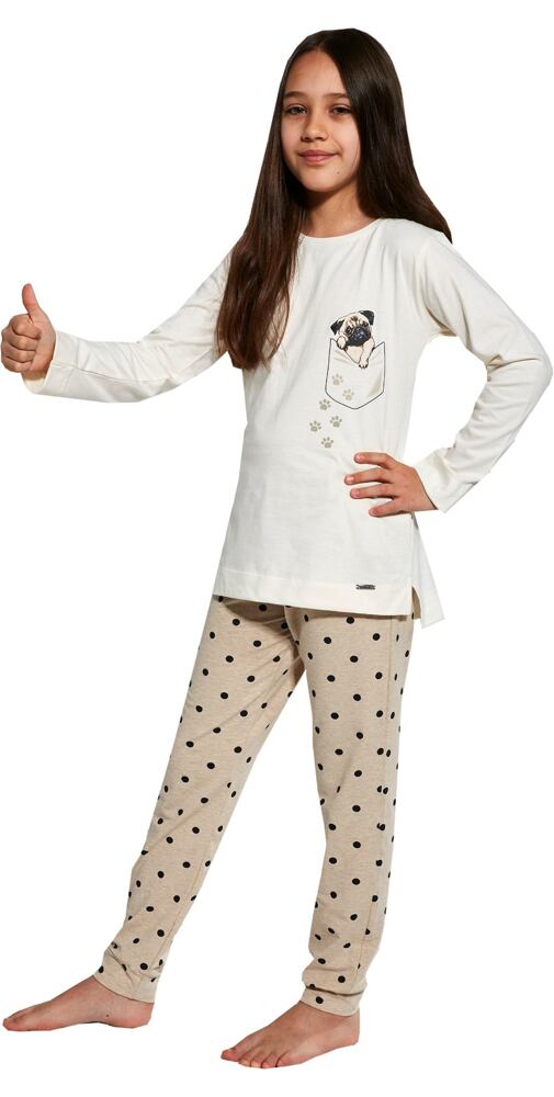 Dívčí pyžamo do manžety Cornette Pug smetanové