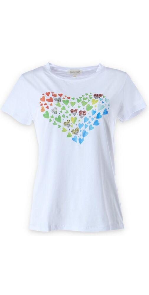Bílé tričko s krátkým rukávem pro ženy 73140 s barevnými srdíčky