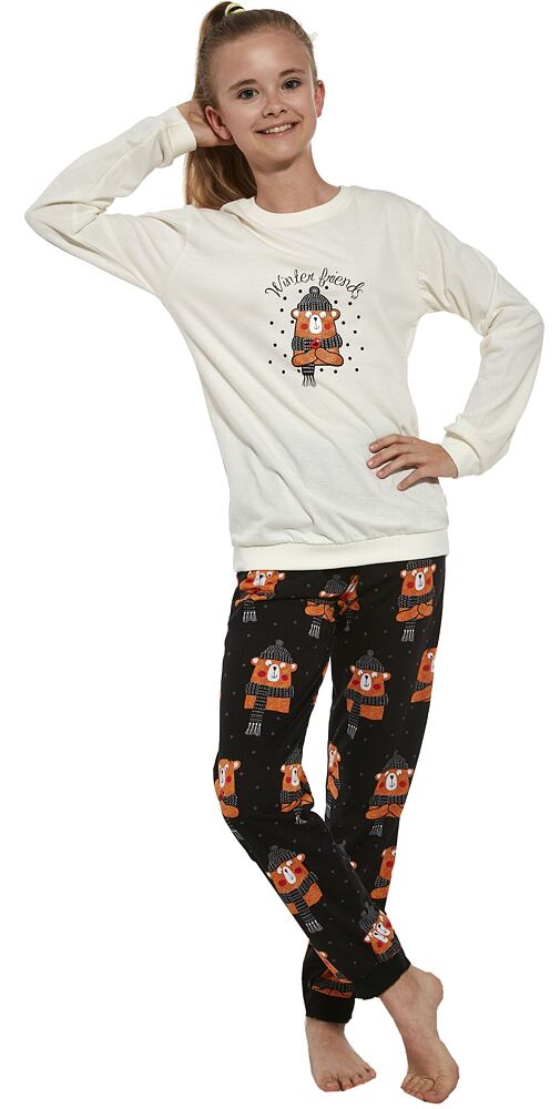 Pyžamo pro děvčata do manžety Cornette Winter Bear smetanová