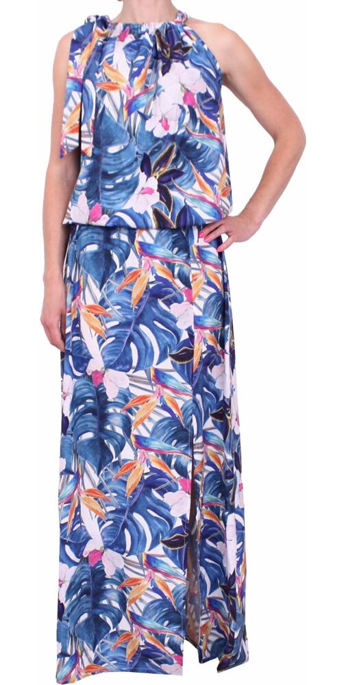 Elegantní dlouhé letní šaty Jopess 74413 modré květy
