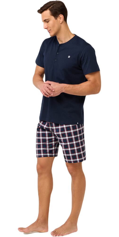 Bavlněné pánské pyžamo Vamp s knoflíkovou légou 22651 blue