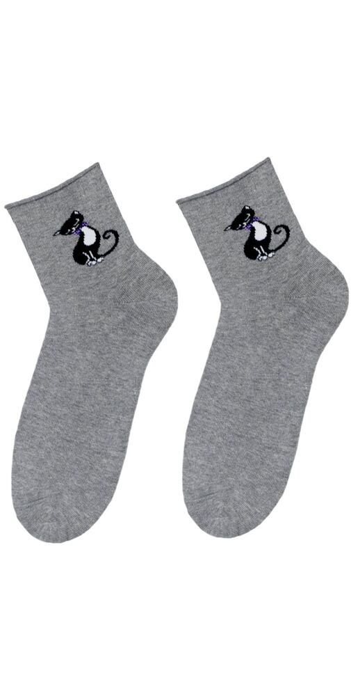 Šedé ponožky s kočičkou