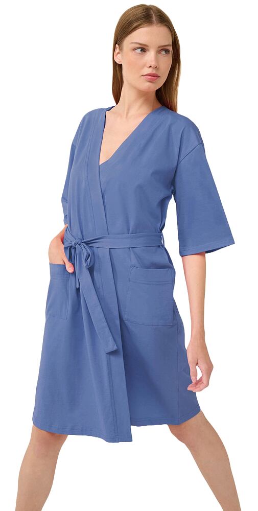 Bavlněný letní župan na zavazování Vamp 22256 blue iris