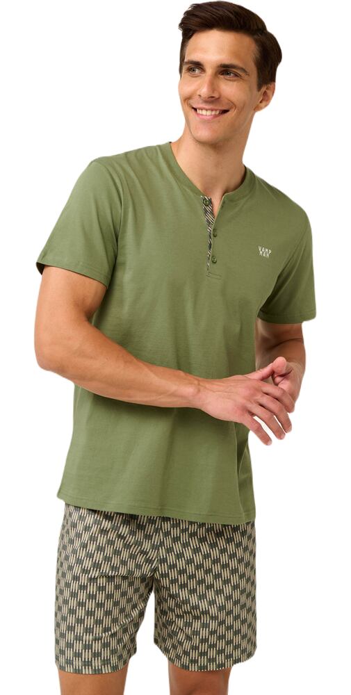 Pánské bavlněné pyžamo s krátkými rukávy Vamp 22611 green loden