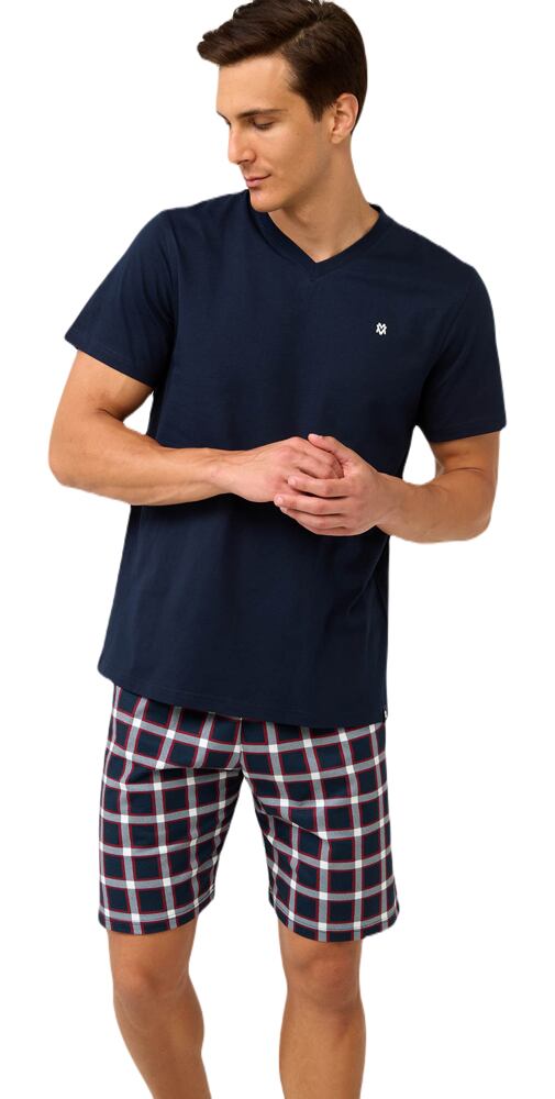 Bavlněné pánské pyžamo Vamp s výstřihem do V 22652 blue