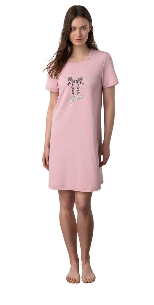 Růžová noční košile s potiskem mašle