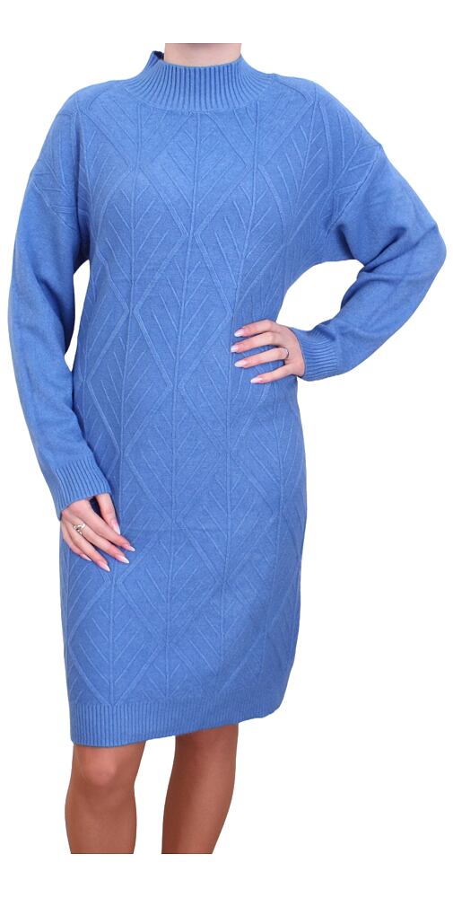 Elegantní dámské pletené šaty YL9056 modrá