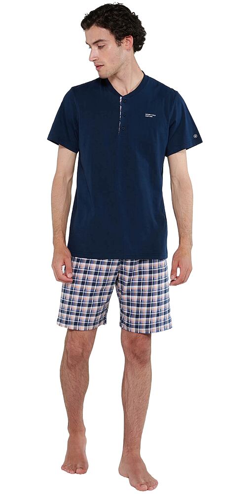 Bavlněné pánské pyžamo s knoflíkovou légou 20621 modré