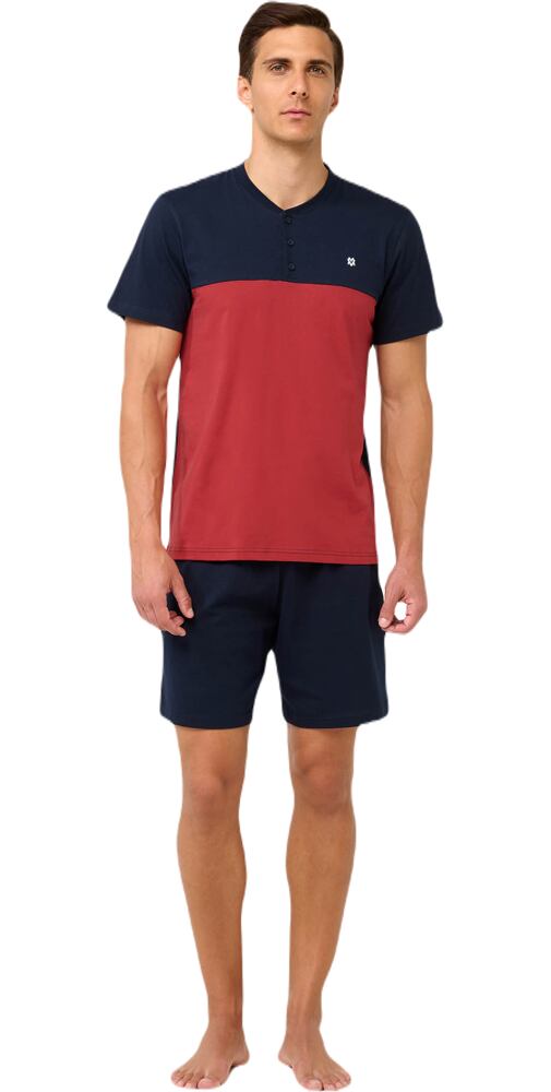 Bavlněné pánské pyžamo Vamp s knoflíkovou légou 22653 red hot pepper