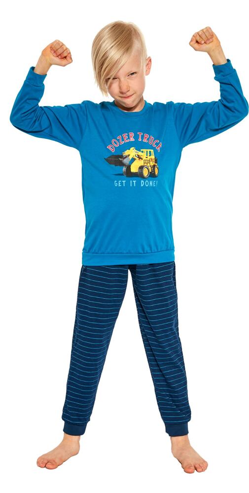 Dlouhé pyžamo pro kluky Cornette Kids Dozer Truck petrolej