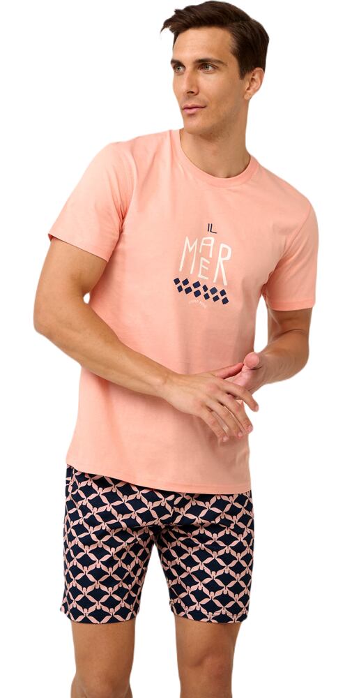 Bavlněné pánské pyžamo Vamp s krátkými kalhotami 22660 coral pink