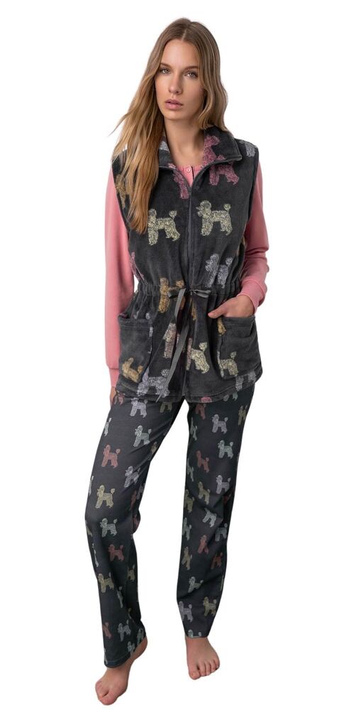 Dámská hřejivá vesta s potiskem pejsků 17440 dark gray