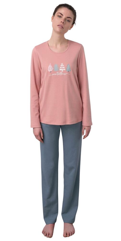 Dlouhé bavlněné pyžamo pro ženy Oneira 17596 pink tan