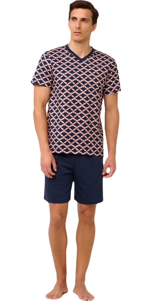 Bavlněné pánské pyžamo Vamp s výstřihem do V 22662 coral pink