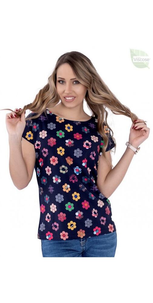 Atraktivní tričko pro ženy M. Hajdan 1097 navy květy