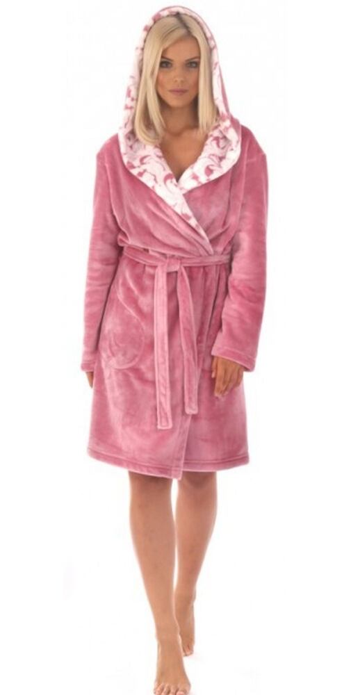 Župan z flanel fleece s kapucí Vestis Flora st.růžová