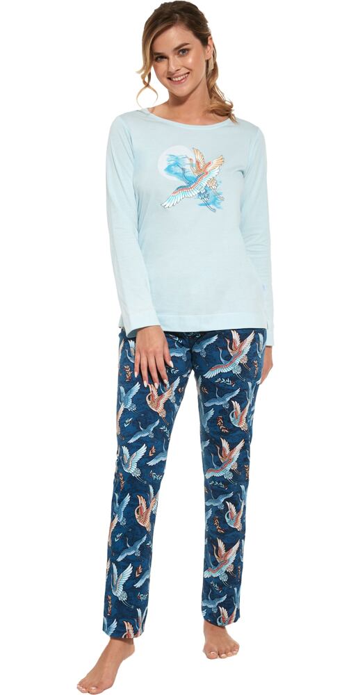 Bavlněné dlouhé pyžamo Cornette Birds sv.modré