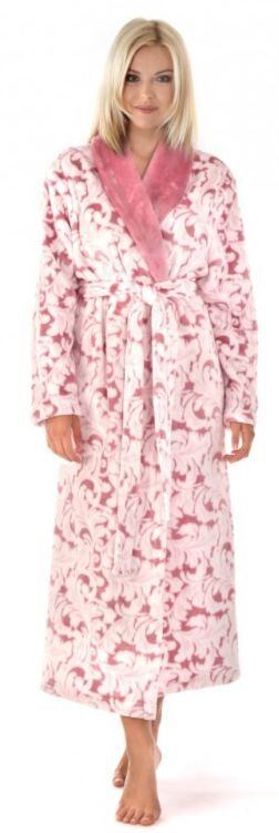 Dámský župan z flanel fleece Vestis Flora šál dustyrose vzor